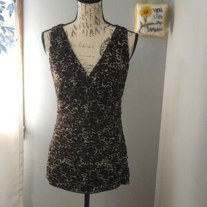 Maurices Sz L Rouched Leopard Print Deep V Top (fits smaller)